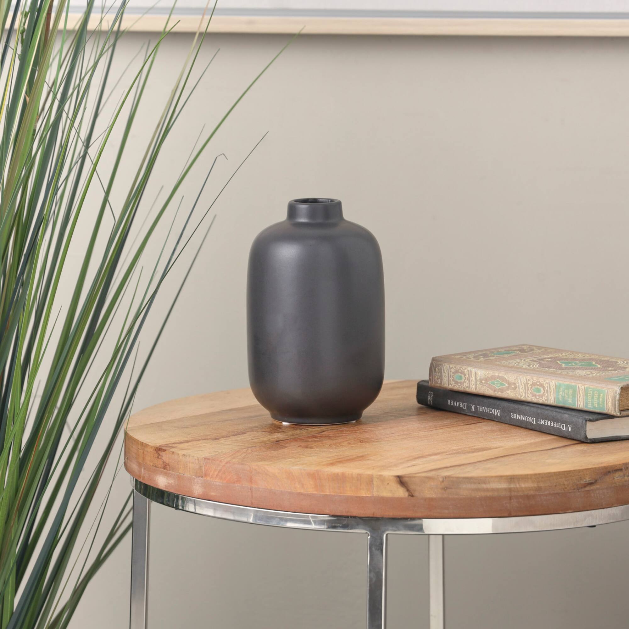 8" Black Minimalistic Ceramic Cylinder Vase